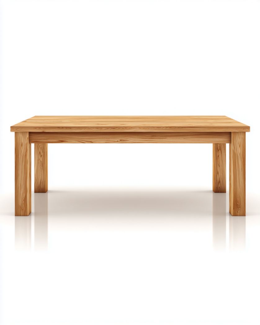 Mesa de comedor rectangular de madera maciza roble natural, patas cuadradas 180×90×75 cm