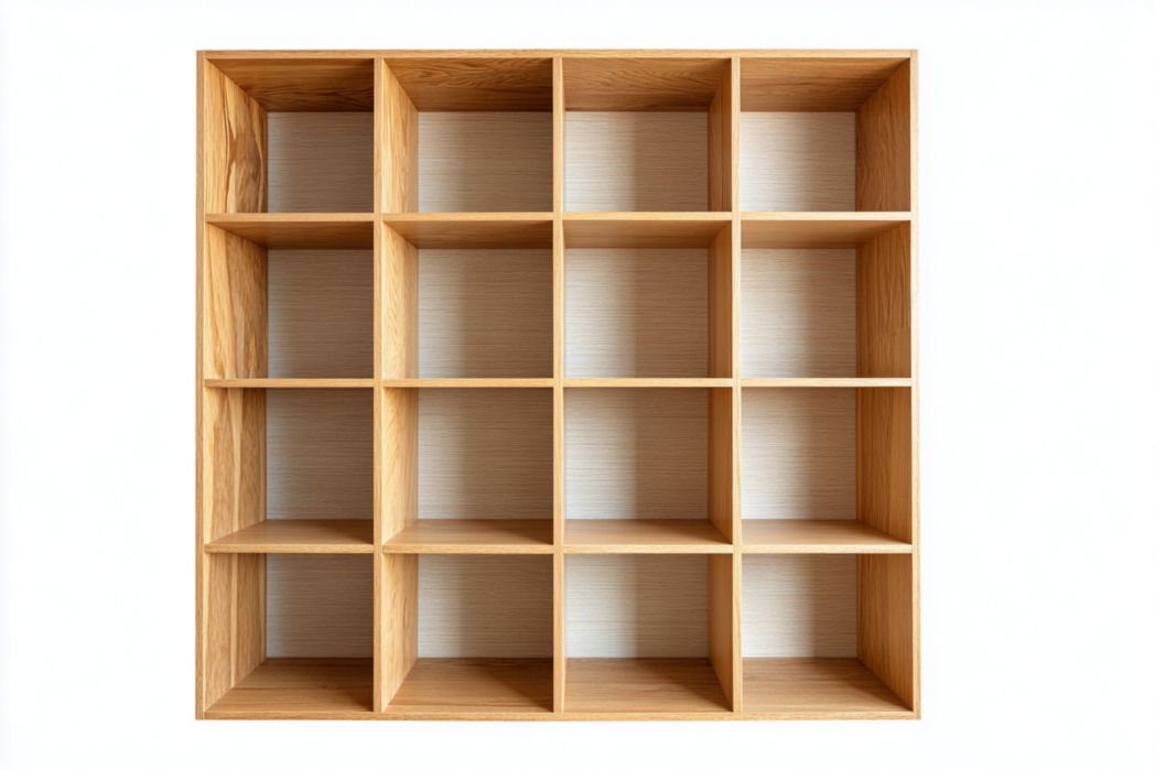 Estantería de madera con 16 compartimentos