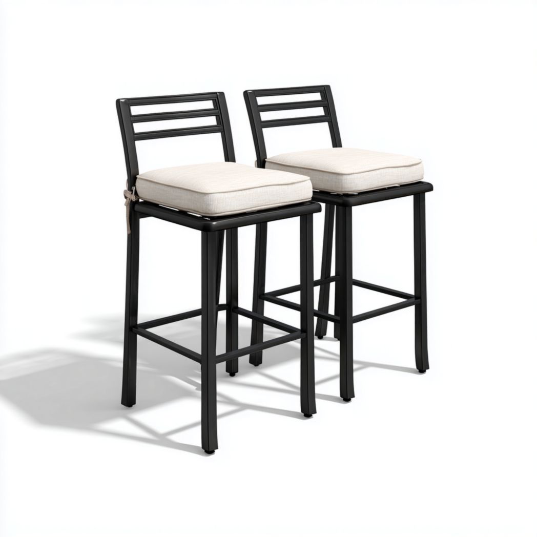 Juego de 2 taburetes de bar metálicos negros con cojines beige desmontables