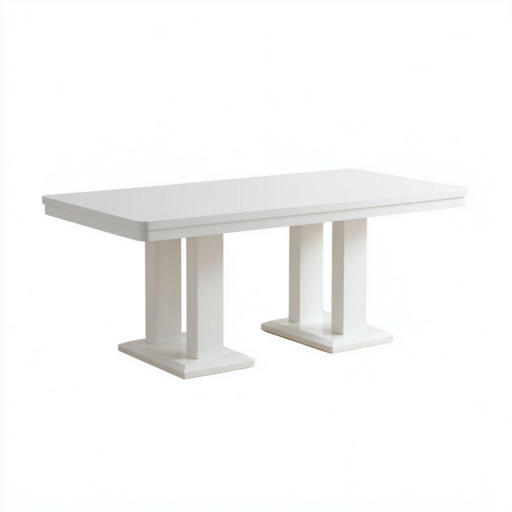 Mesa de jardín de resina blanca con doble pedestal, rectangular 160×90×74 cm