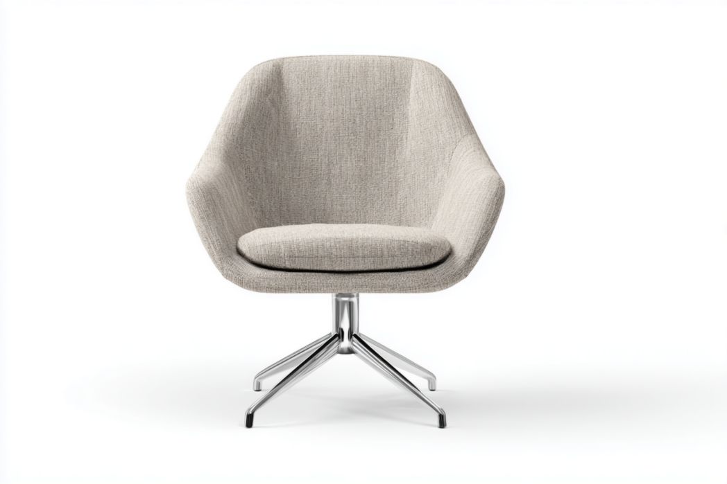 Silla de oficina en tela gris con cojín extraíble y base metálica de cuatro patas