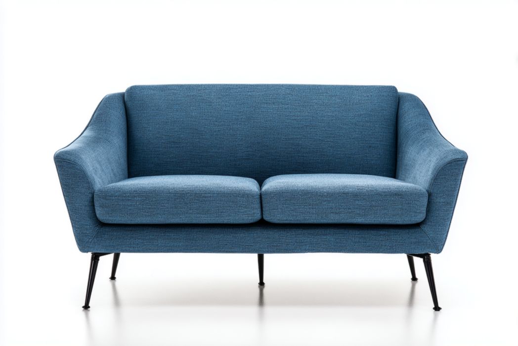 Sofá 2 plazas azul con patas metálicas diseño moderno