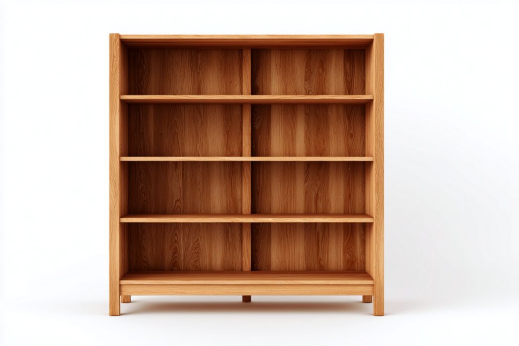 Estantería de madera color nogal claro con 8 compartimentos