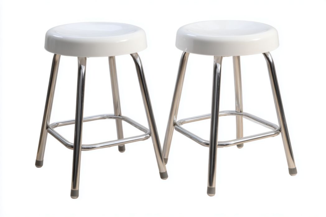 Juego de 2 taburetes de bar redondos en blanco con estructura metálica