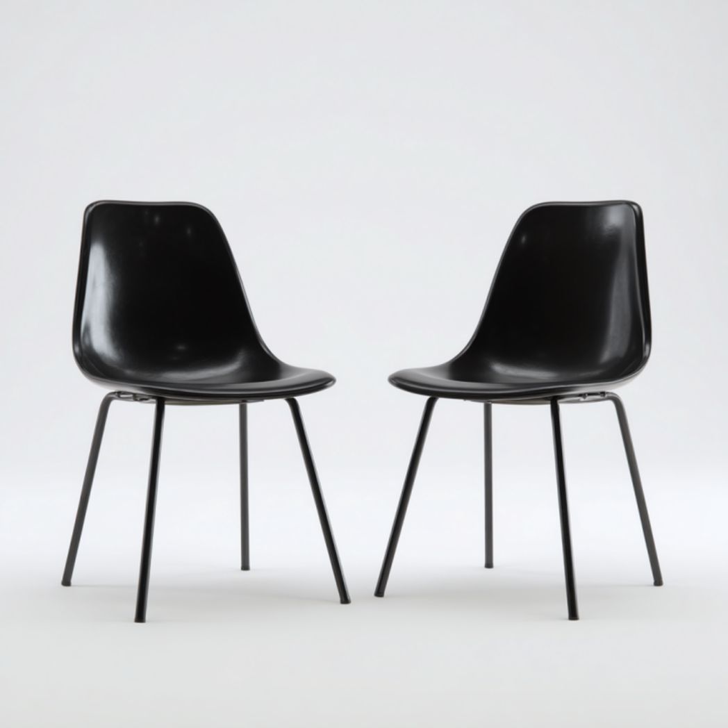 Pack 2 sillas de comedor negras, carcasa de PP y patas metálicas finas