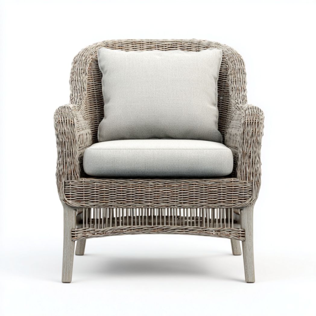 Silla de jardín de mimbre sintético gris con cojín y almohada en gris claro 78×78×88 cm