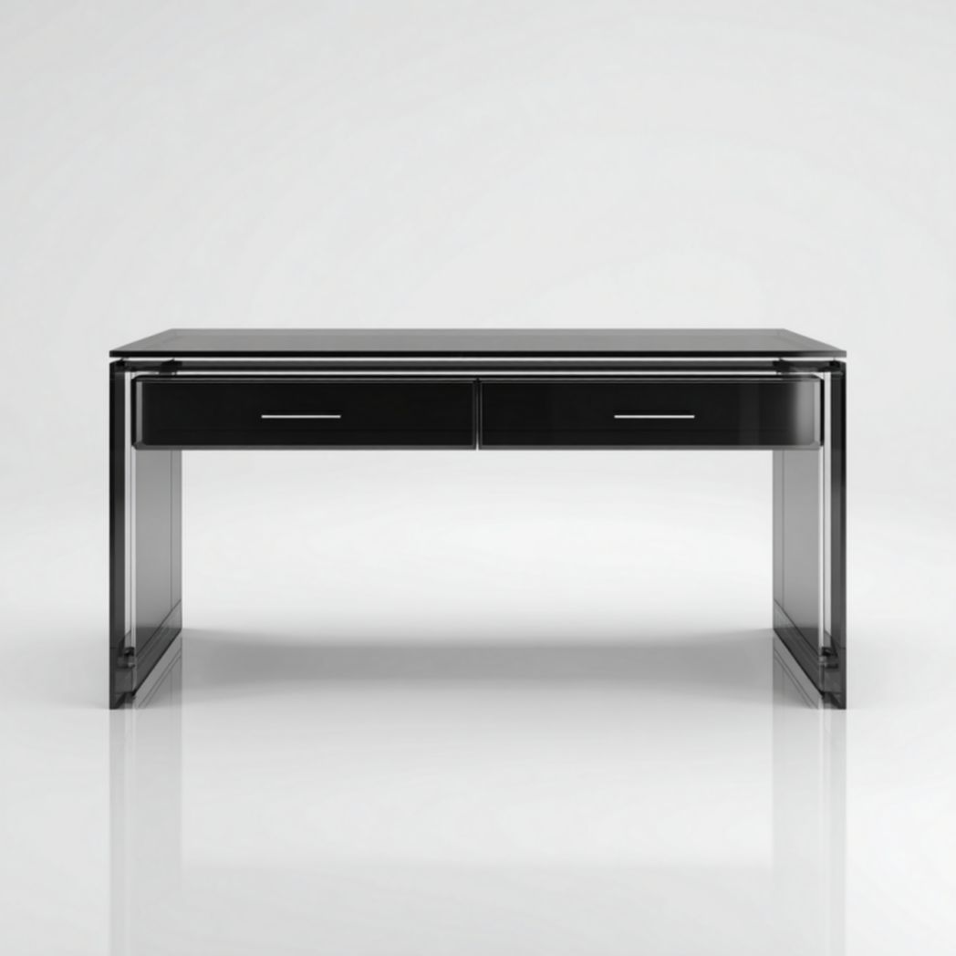Escritorio negro brillante con 2 cajones y tiradores metálicos