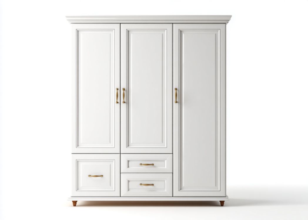 Armario blanco de tres puertas con cajones estilo europeo