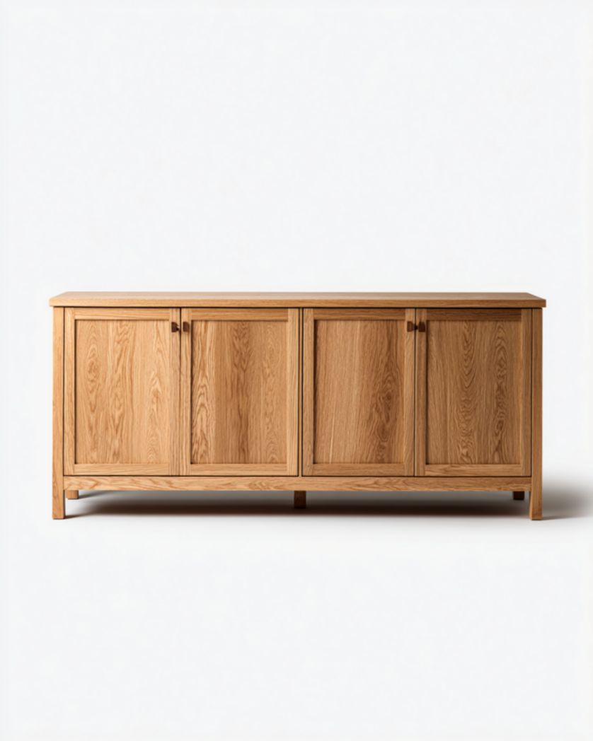 Aparador de 4 puertas en roble natural con patas elevadas y baldas regulables 180×45×80 cm