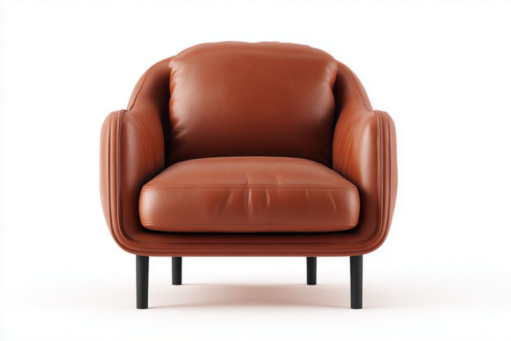 Sillón cognac en piel sintética PU con cojín de asiento y patas metálicas negras