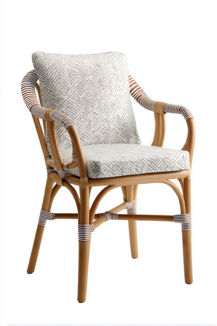 Silla de jardín efecto bambú con ratán sintético, cojín y almohada beige 58×60×90 cm