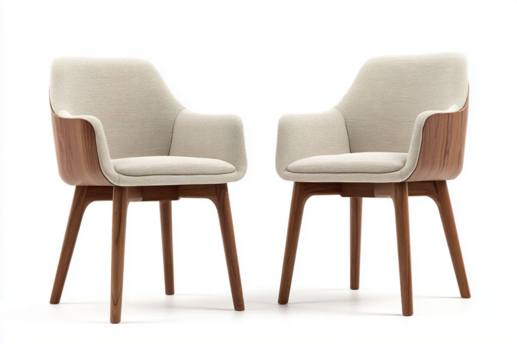 Sillones (2 uds) beige con carcasa de madera curvada y patas macizas