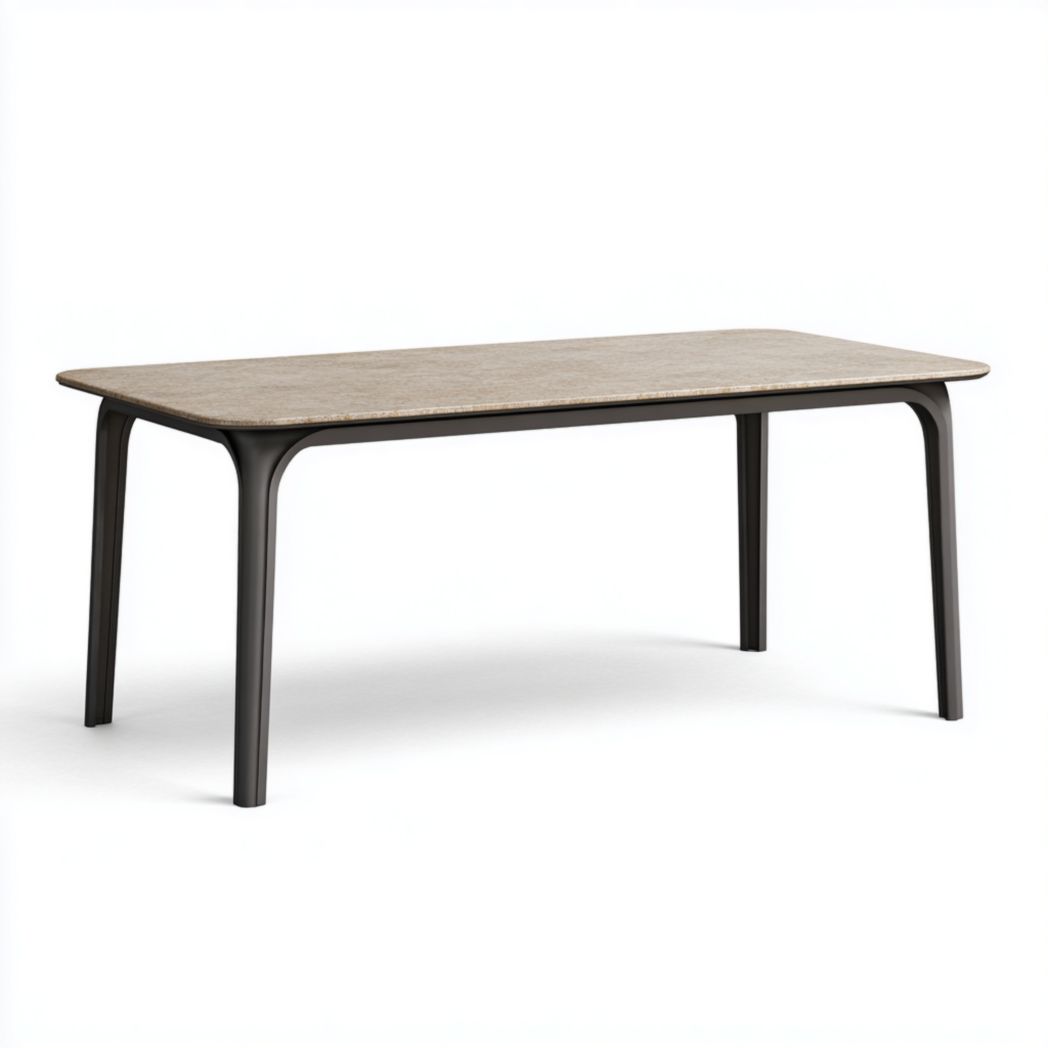 Mesa de jardín rectangular, tablero efecto piedra beige y estructura de aluminio grafito 160×90×75 cm