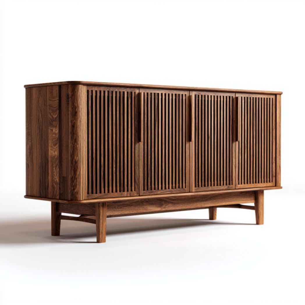 Mueble TV color nogal con puertas listonadas, 160×40×60 cm