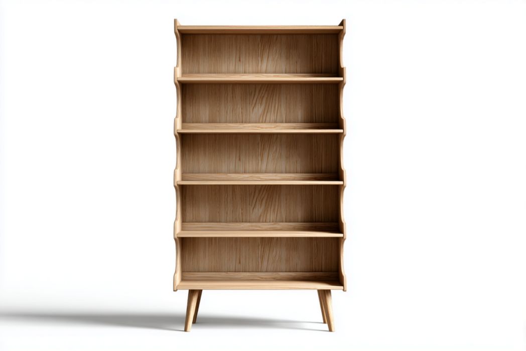 Estantería de madera clara con 5 niveles y bordes curvados