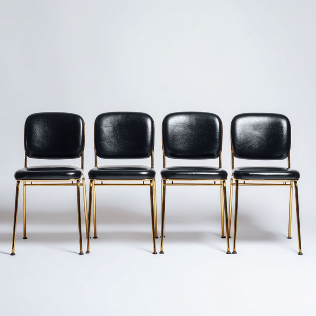 Pack 4 sillas de comedor negras tapizadas en PU con patas doradas y diseño de patas finas