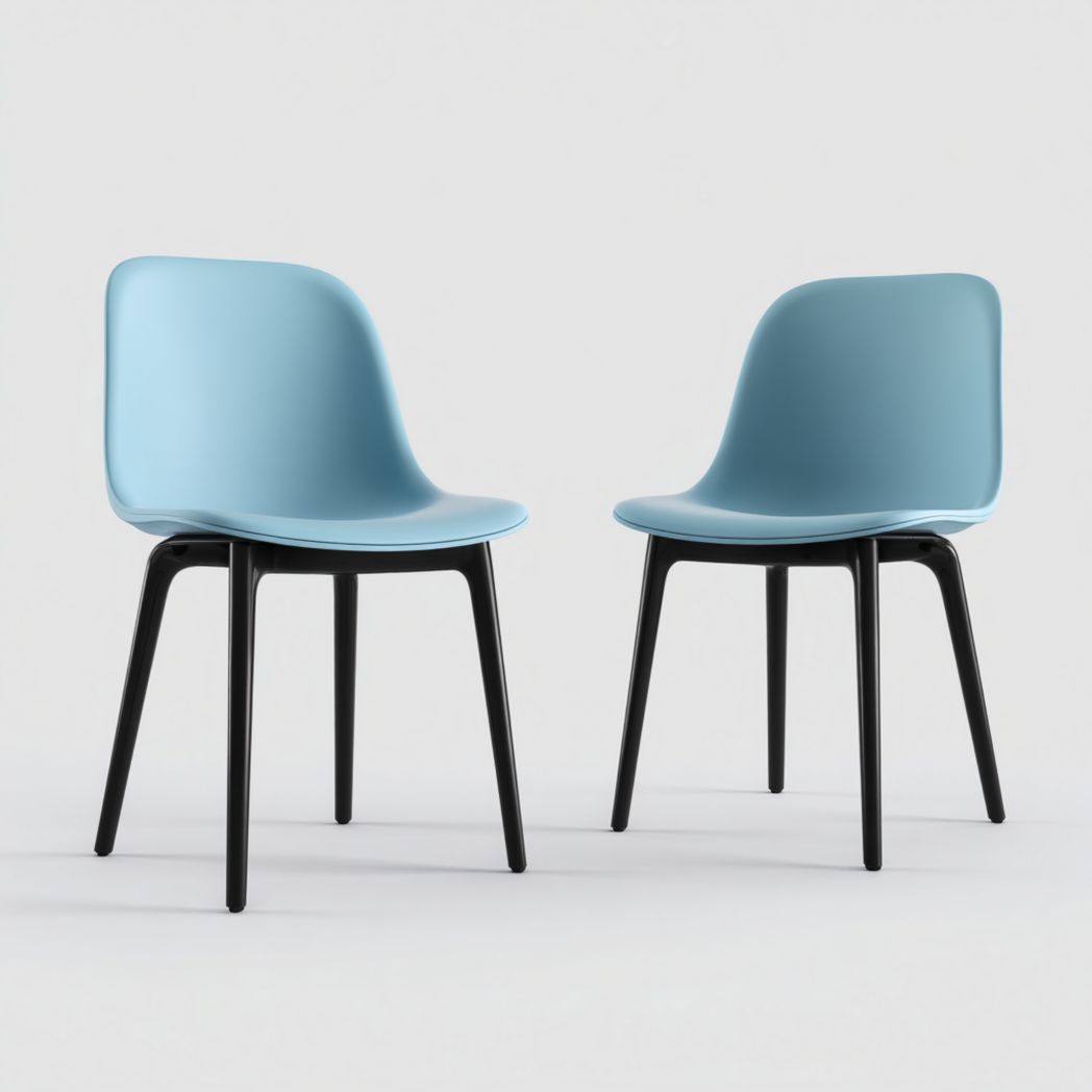 Pack 2 sillas de comedor azul claro con patas negras y carcasa de PP, fáciles de limpiar