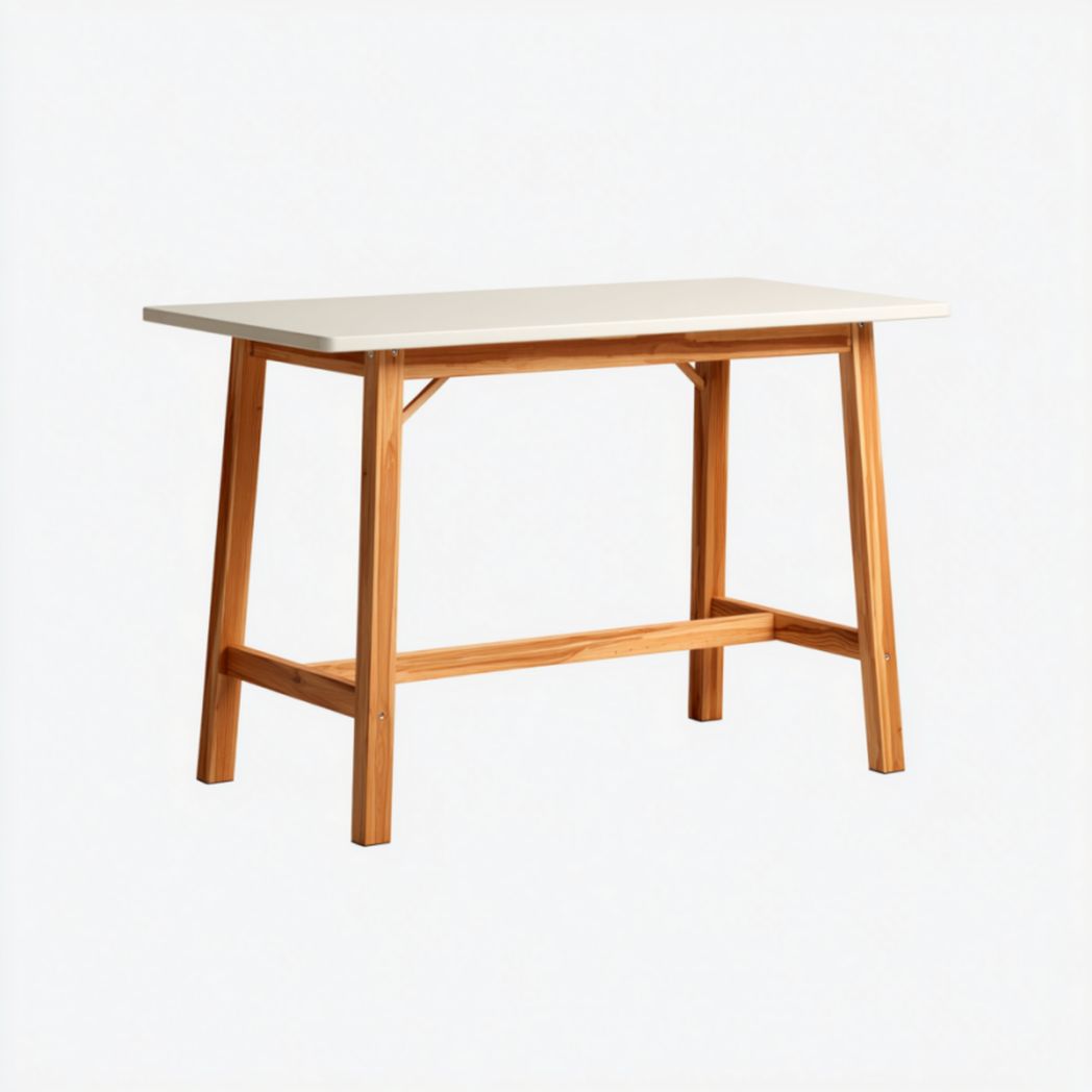 Mesa de jardín con tablero blanco y estructura de madera, rectangular 120×60×75 cm