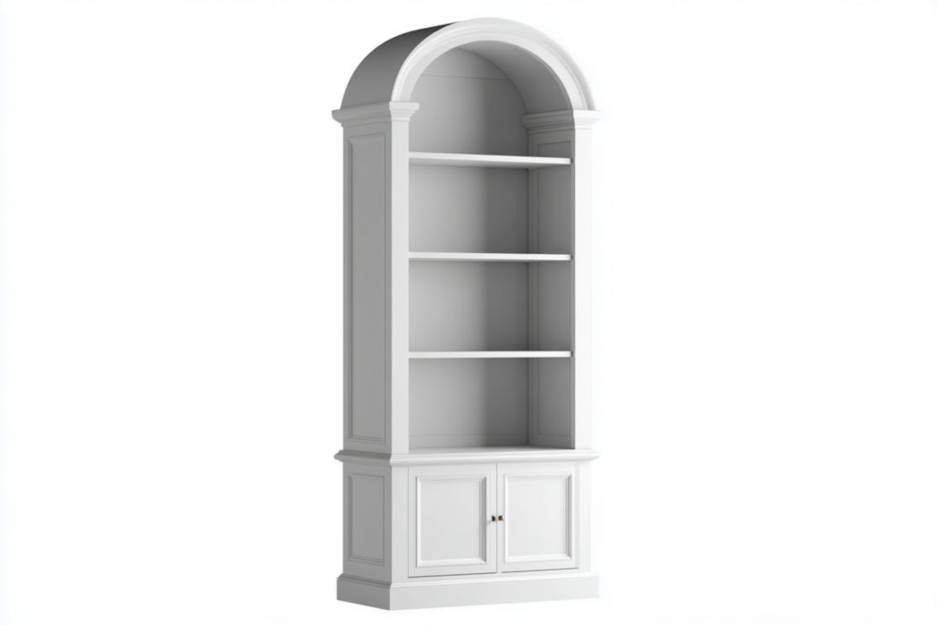 Estantería blanca con arco y 4 baldas más armario inferior