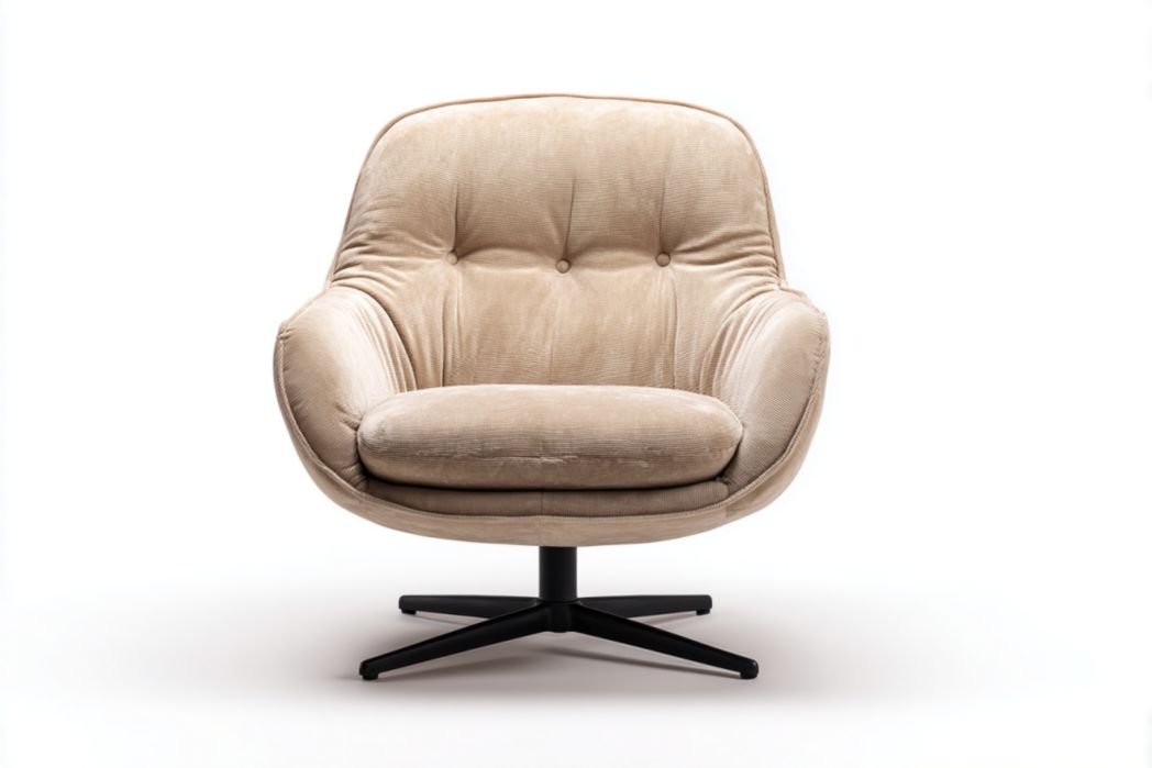 Sillón giratorio beige de pana con base estrella negra