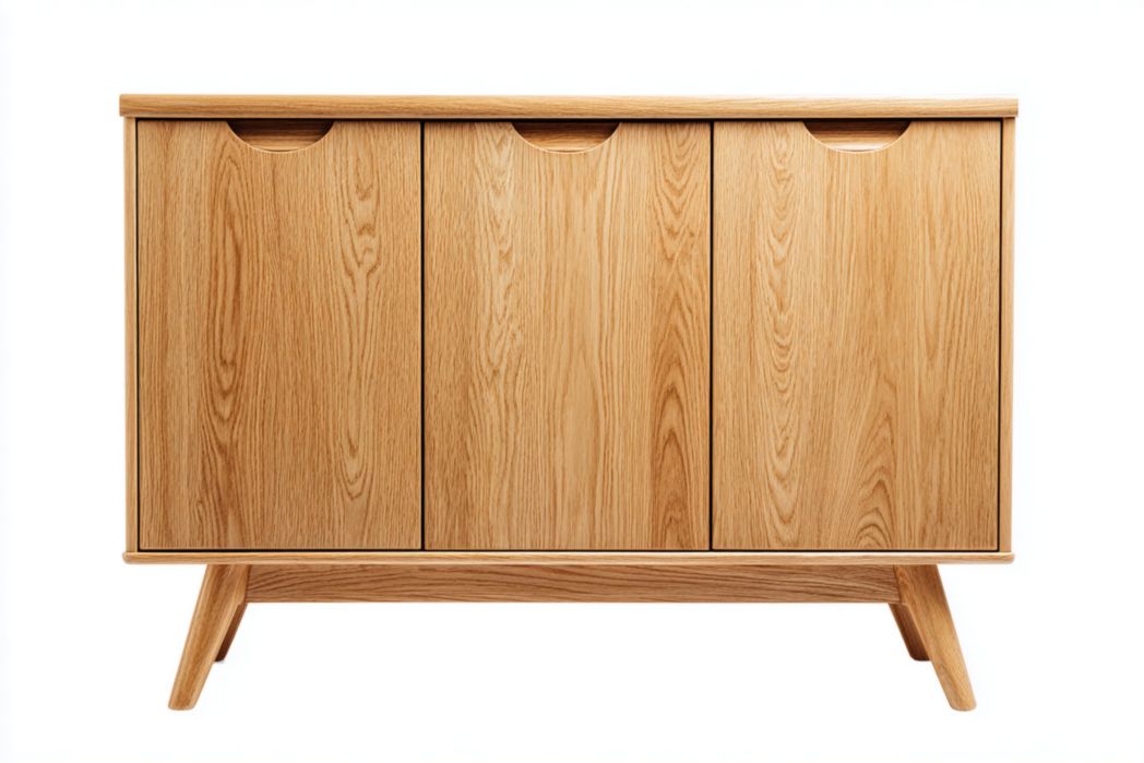 Zapatero de madera color natural con tres puertas estilo nórdico