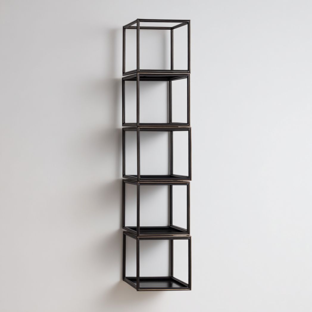 Estantería de pared metálica negra con diseño de cubos, 5 niveles