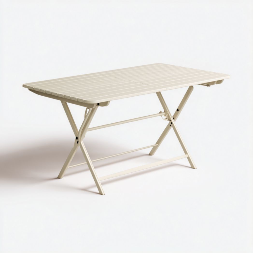 Mesa de jardín plegable de resina color beige 120×70×73 cm