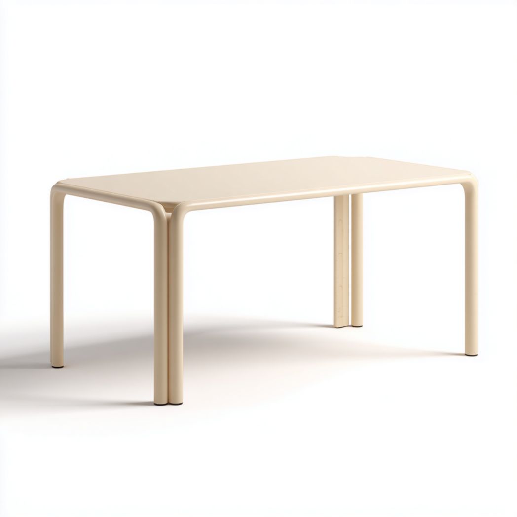 Mesa de jardín de resina beige con esquinas redondeadas, rectangular 140×80×73 cm