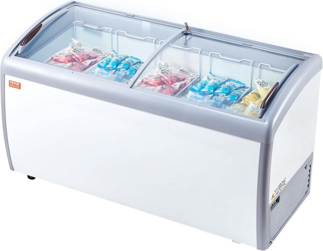 Vitrina refrigerada comercial VEVOR para helados, mostrador de helados de 460L, congelador móvil con tapa de cristal, 5 cestas de alambre, 2 puertas corredizas de vidrio, ruedas con freno