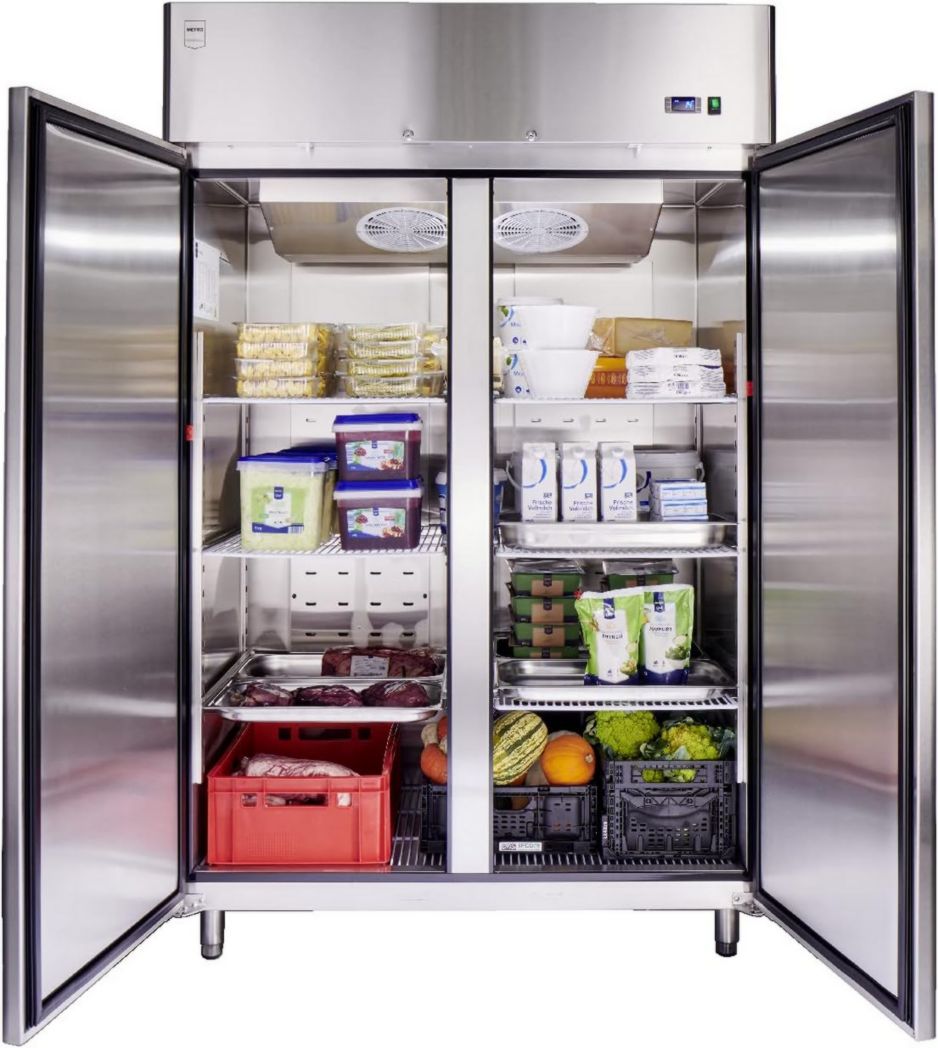 Refrigerador negativo profesional METRO GFR1400, 131,4 x 80,5 x 206,5 cm, 940 L, ventilador, 980 W, con cerradura, plateado, frigorífico, congelador, 2 puertas, lado a lado