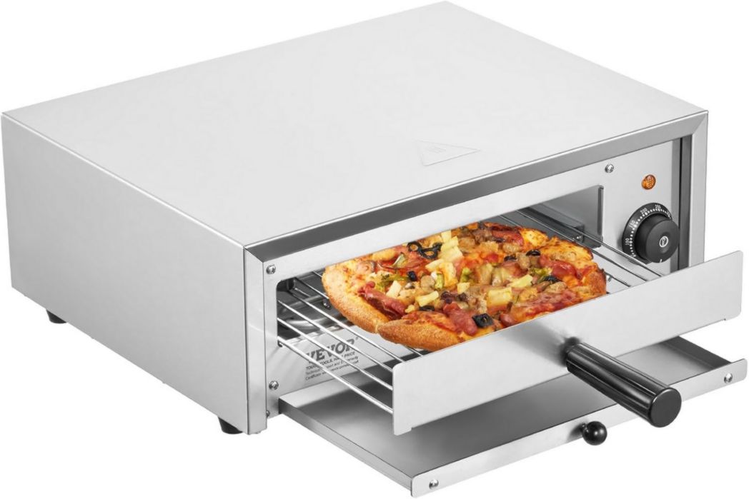 Horno de pizza profesional VEVOR, 14 pulgadas de capacidad, horno eléctrico de encimera de dos niveles, acero inoxidable, con piedra y asa, máquina de pizza versátil para uso en interiores, hogar y restaurantes.