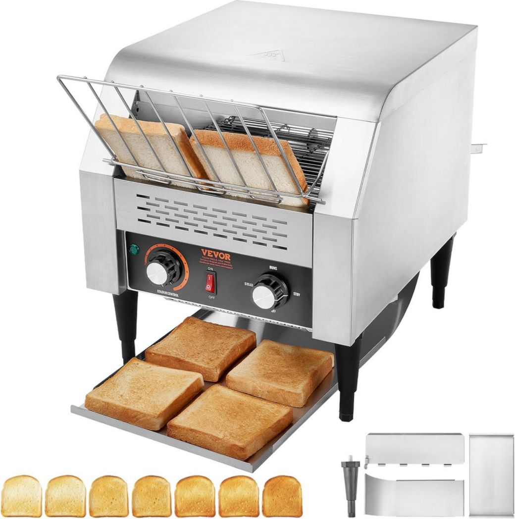 Tostadora profesional VEVOR, 300 rebanadas por hora, acero inoxidable, 2200 W, 7 velocidades, con bandeja recogemigas, para panecillos, bagels, hamburguesas, panaderías, restaurantes, hoteles