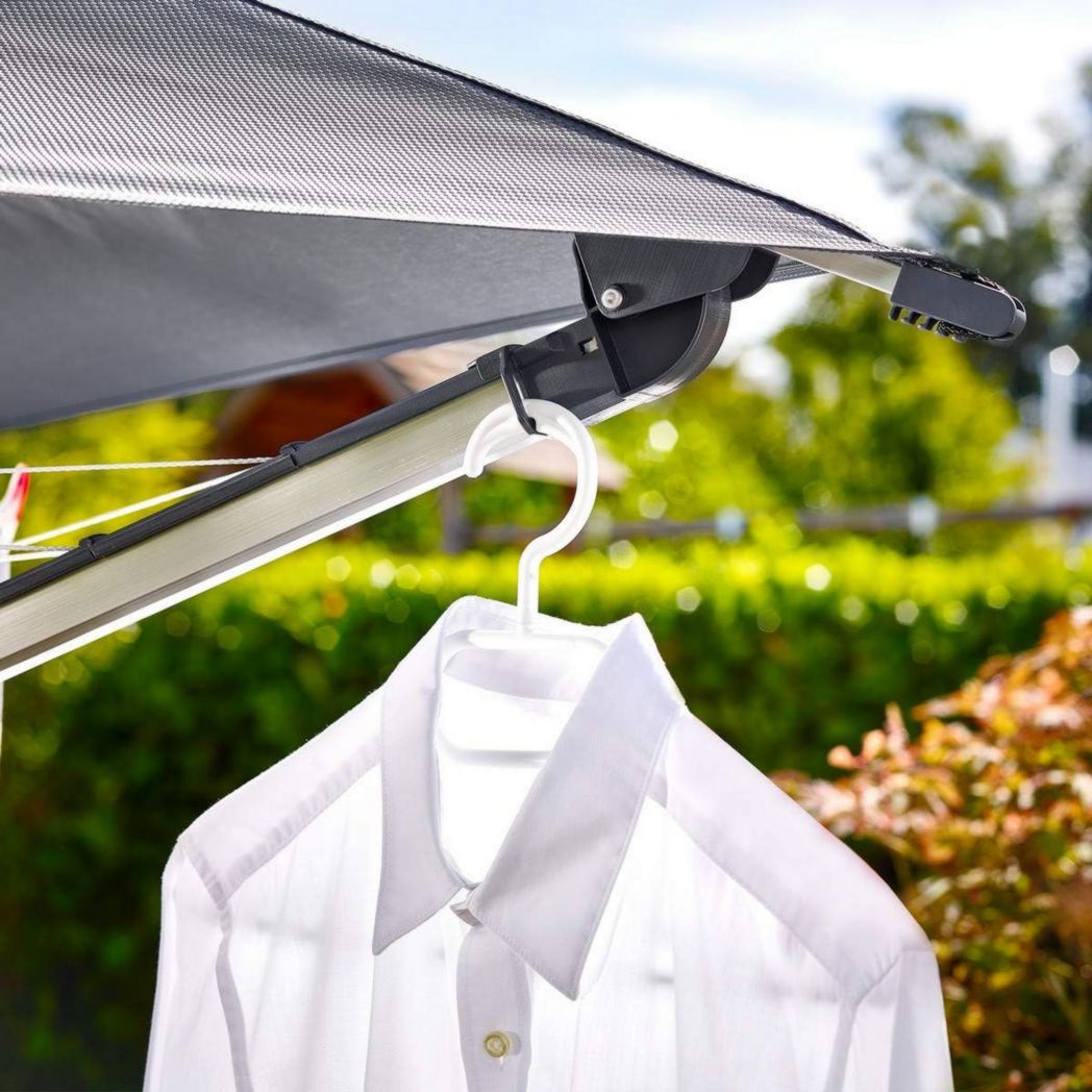 Secador de ropa tipo paraguas Leifheit LinoProtect 400, secador de ropa tipo paraguas para exterior con techo impermeable, incluye 8 ojales para perchas y toma de tierra