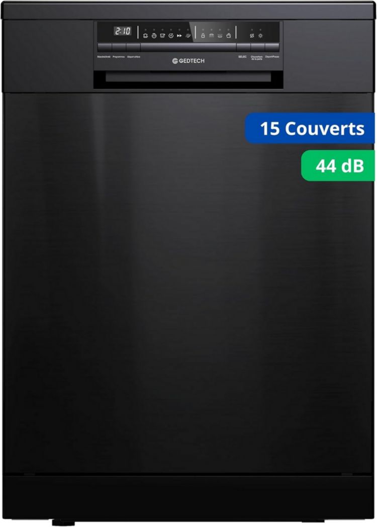 Lavavajillas GEDTECH GLV1542DX 15 hp - Cajón para cubiertos - 42 dB - Ultra silencioso - Inicio diferido - Eco - Intensivo - Rápido - Bajo consumo - Clase C - Acero inoxidable oscuro - Bloqueo para niños