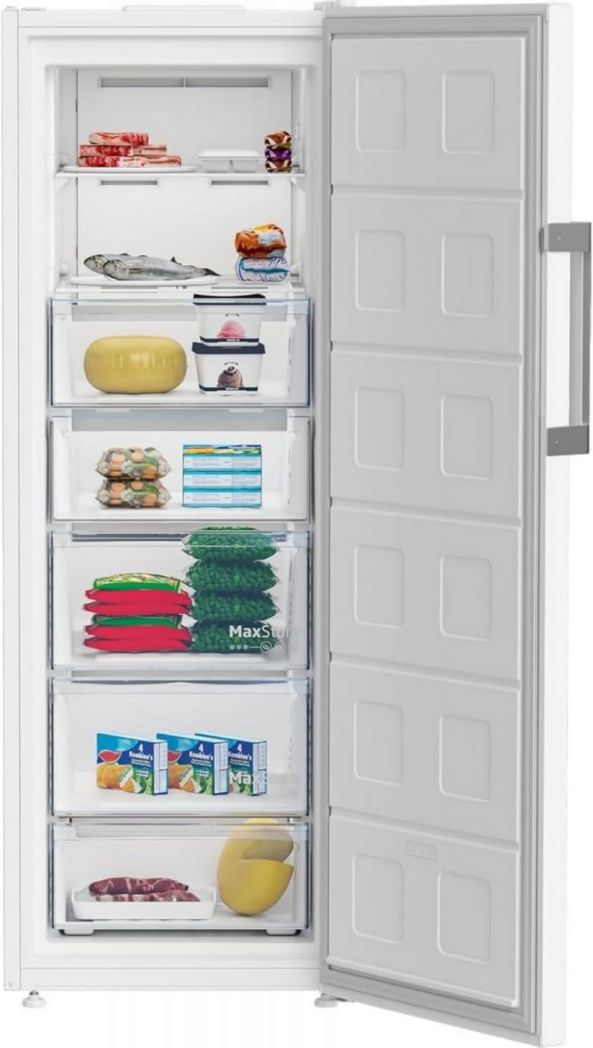Congelador vertical de libre instalación - BEKO - B3RFNE294W - Sin escarcha - Clase energética E - 260 L - 11 horas de autonomía en caso de corte de corriente - 75,4 x 59,7 x 170,5 cm - Blanco