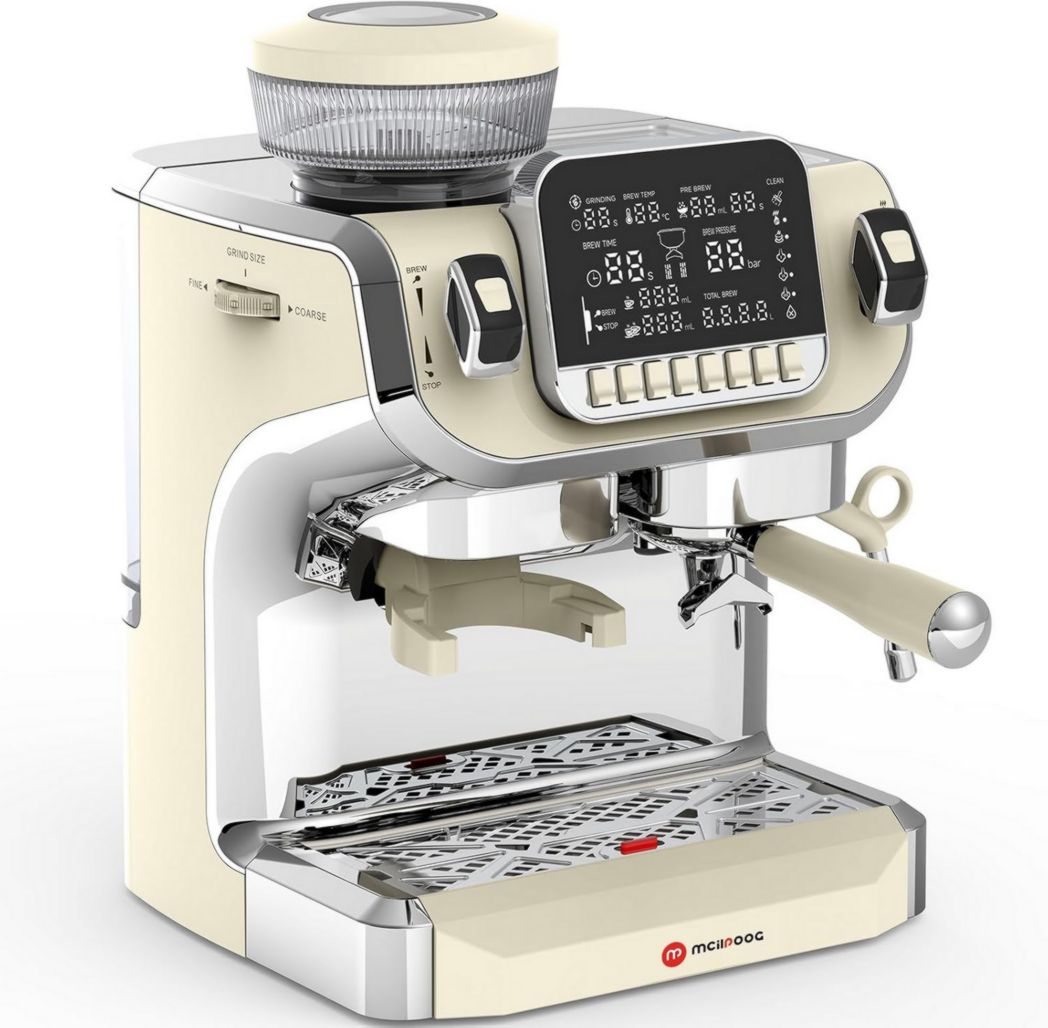 Cafetera espresso Mcilpoog TC520 con espumador de leche, cafetera semiautomática con molinillo, máquina de espresso fácil de usar con pantalla grande de 6 pulgadas, bomba de presión de 15 bares