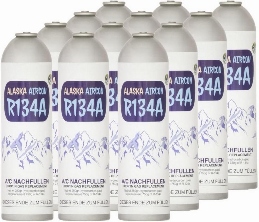 Alaska@ R134a Paquete de 12 cilindros de gas de repuesto para aires acondicionados profesionales y comerciales