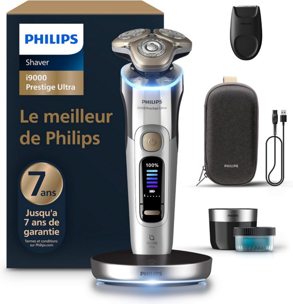 Afeitadora Philips i9000 Prestige Ultra, afeitadora eléctrica 100 % resistente al agua, tecnología Skin IQ Pro, sistema triple Lift & Cut, cuchillas de precisión NanoTech con rotación de 360°, 5 modos de afeitado, XP9401/38