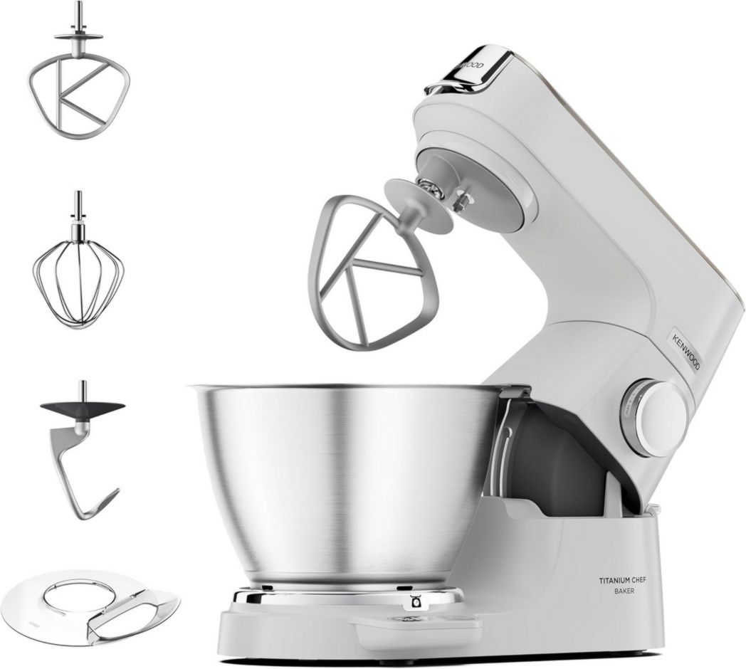 Batidora de pie Kenwood Titanium Chef Baker XL, con batidor K-Beater, gancho para masa, varillas y bol de 7 litros, KVL85.424SI, 1200 W, color plateado