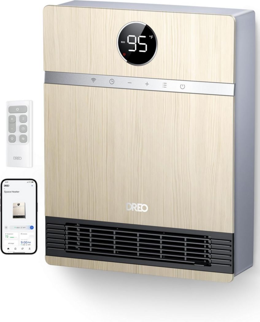 Calefactor de pared inteligente Dreo - Salida de 30° - 1500W - Termostato ajustable - Control remoto - Temporizador - Fácil instalación en interiores - Compatible con Alexa
