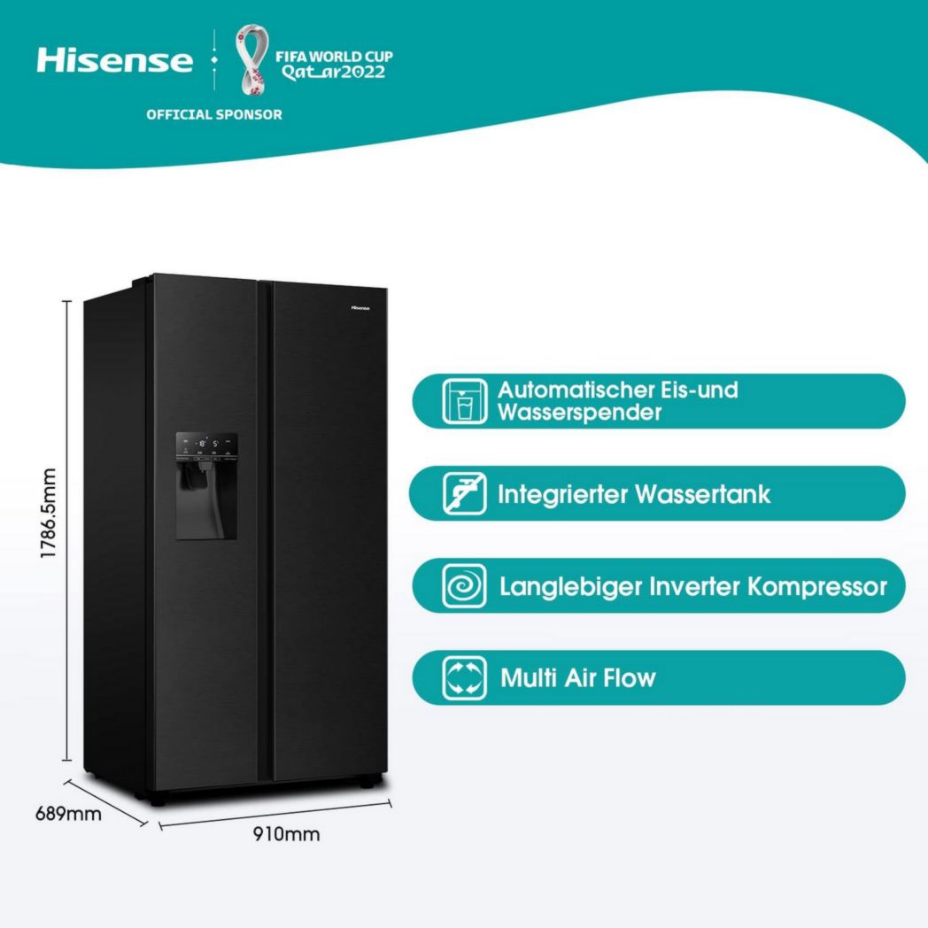 Refrigerador Hisense RS694N4TFE 562 LE negro estilo americano