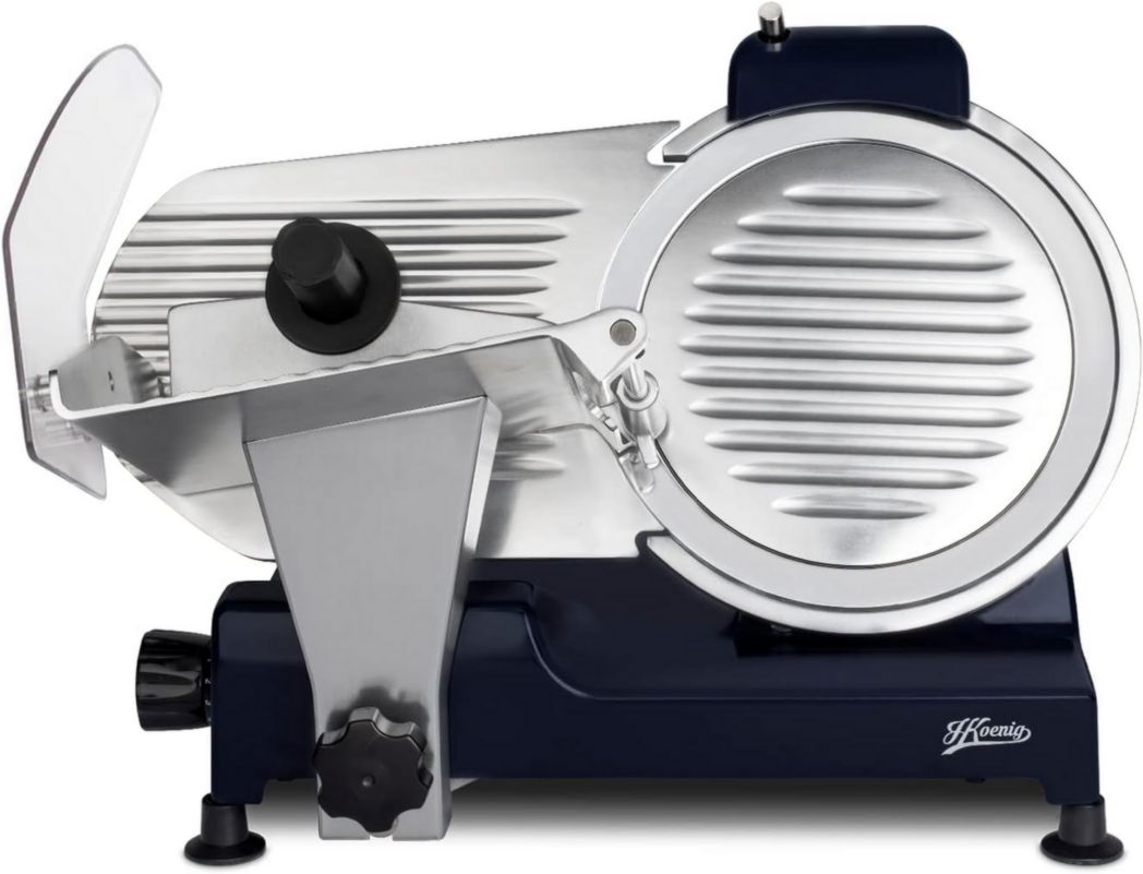 Cortadora de fiambre eléctrica H.Koenig MSX254, para fiambres, profesional, precisa, diámetro de corte de 0 a 12 mm, cuchilla de 25 cm, afilador integrado, bandeja grande, 282 RPM, color rojo