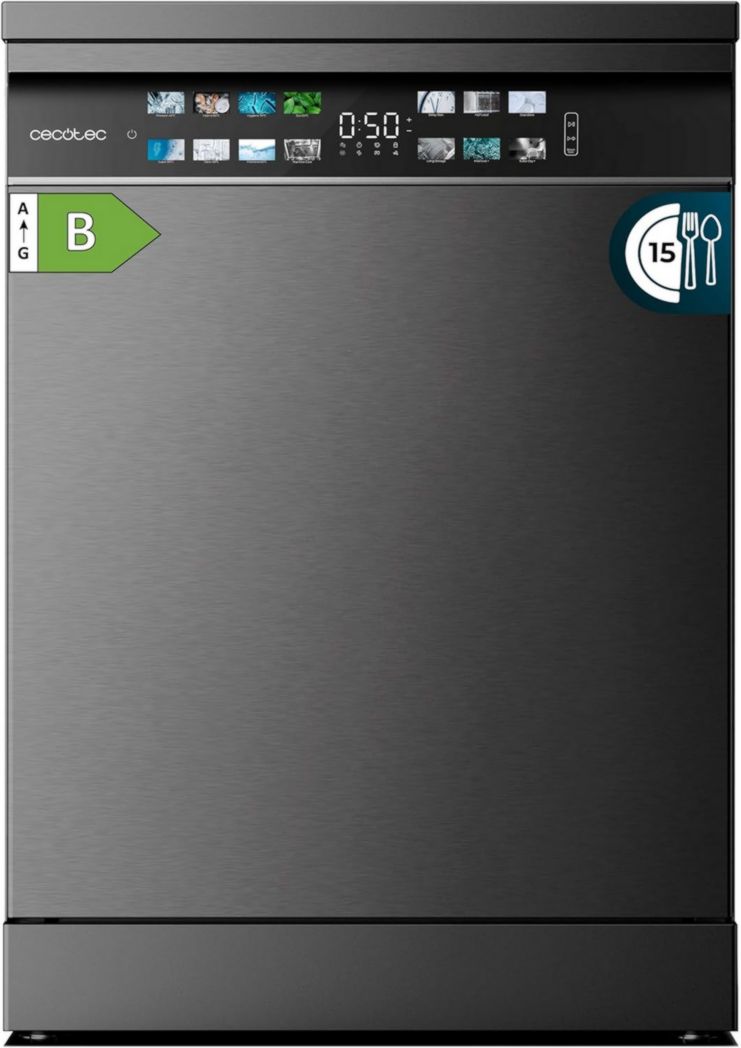 Lavavajillas Cecotec Bolero Aguazero 6700 B 60cm Blanco, 15 cubiertos, Clase B, Motor Inverter Plus, O2 Dry, Lavado Dual Zone, Bandeja regulable, Turbo Dry+ y Media carga.