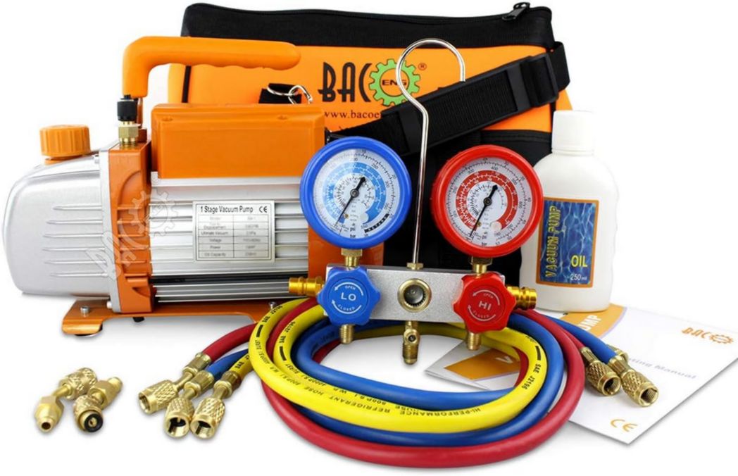 Bomba de vacío BACOENG para aire acondicionado, kit de recarga de aire acondicionado y bomba de vacío para refrigeración, para sistemas de refrigeración y aire acondicionado R410A R134a R407C R32
