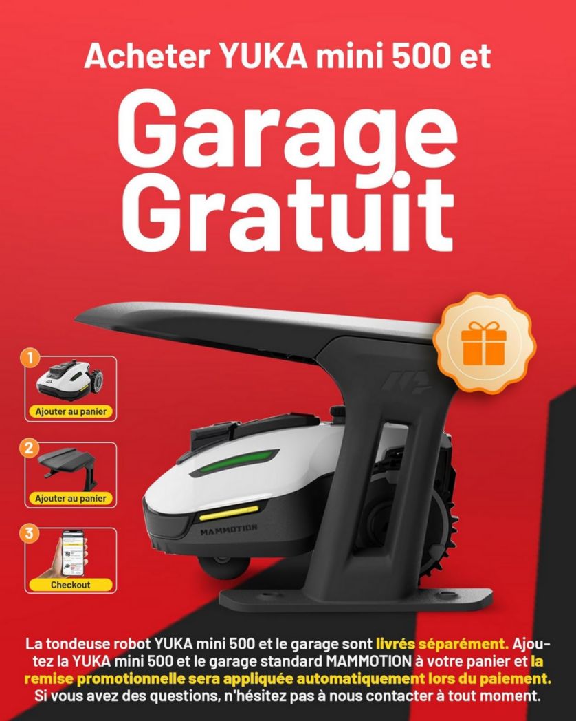 Cortacésped robótico inalámbrico MAMMOTION YUKA Mini 500 con cable perimetral, NetRTK+Vision, no requiere antena RTK, superficie recomendada: 500 m², máx. 700 m², pendiente del 50 %, mapeo automático, con módulo 4G