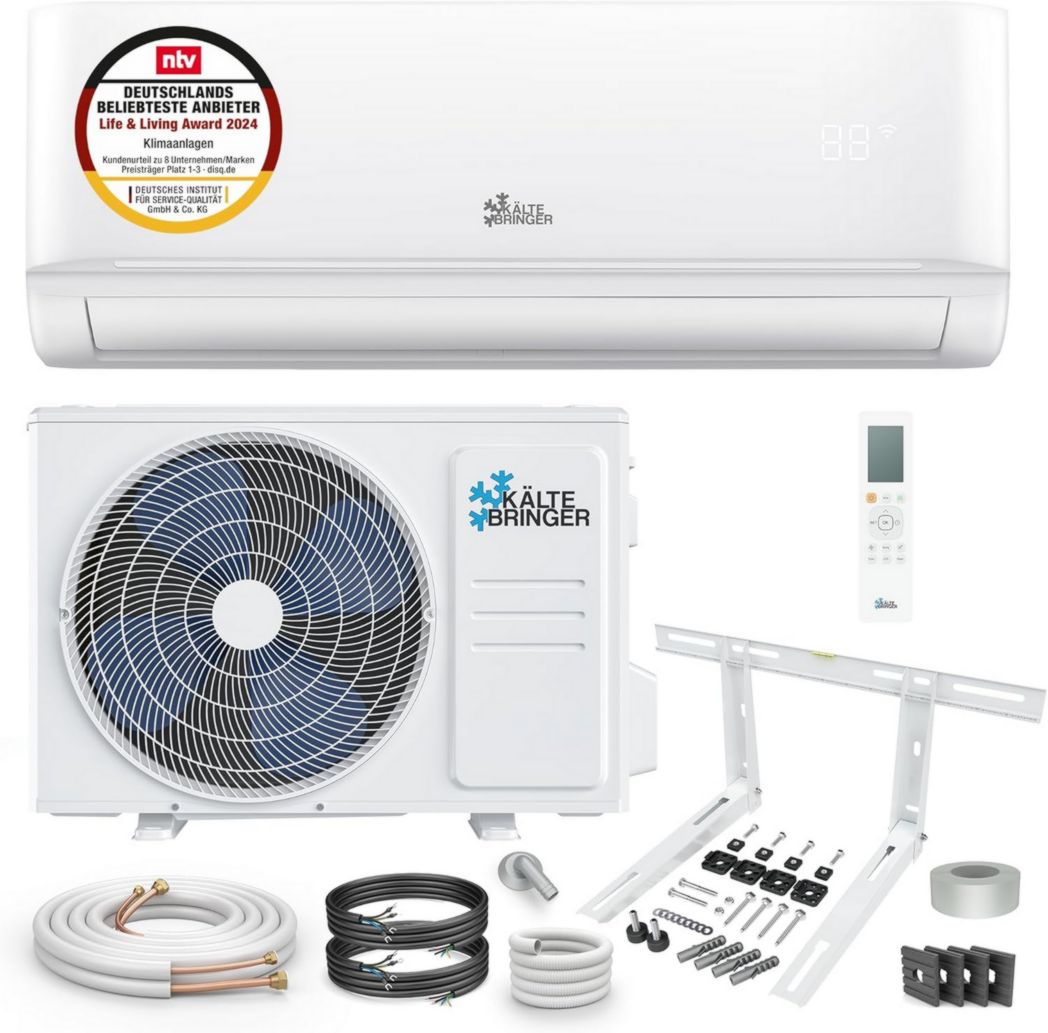 Aire acondicionado Split Kältebringer - 18.000 BTU (5,1 kW) - Con función de calefacción, Wi-Fi y aplicación - muy silencioso y de bajo consumo - Kit completo, línea de refrigerante de 5 m, R32, accesorios de montaje