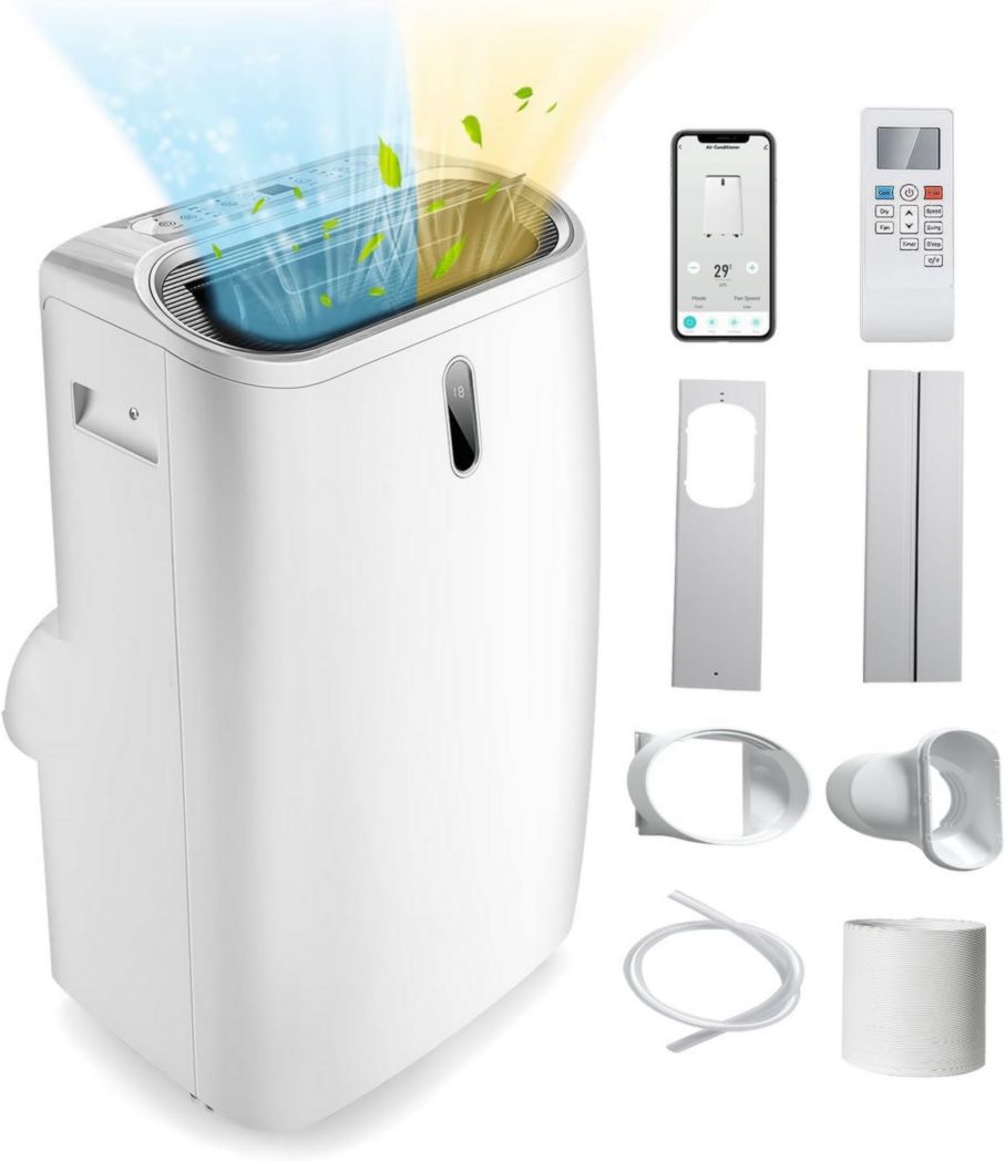 Aire acondicionado portátil 5 en 1 GOPLUS de 16 000 BTU y 4,7 kW. Funciones: refrigeración, calefacción, deshumidificación, ventilación, modo nocturno, temporizador de 24 horas, control remoto/pantalla, 45-50 m², R290.