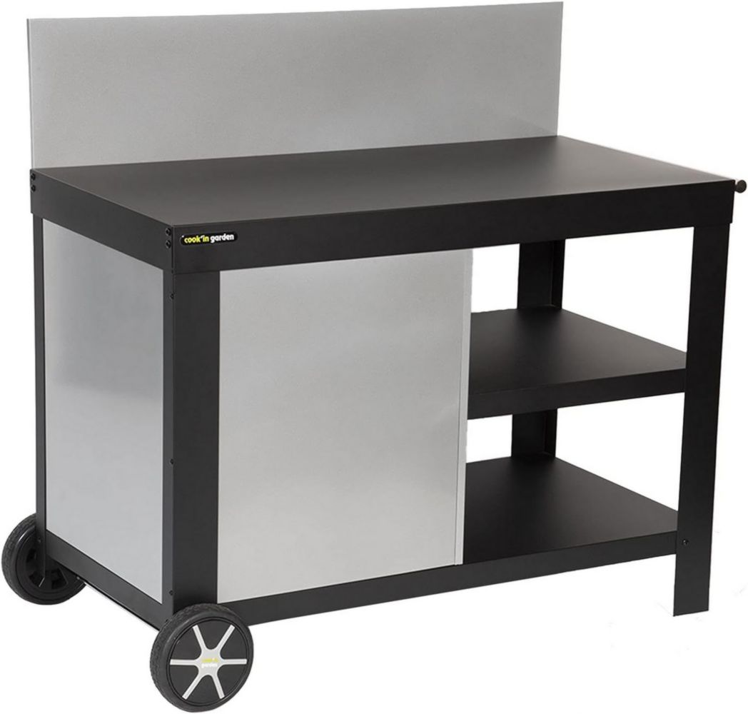 Cook'in Garden - Carrito Nova de acero negro para plancha. Carrito con ruedas para exterior, ideal para plancha y barbacoa.
