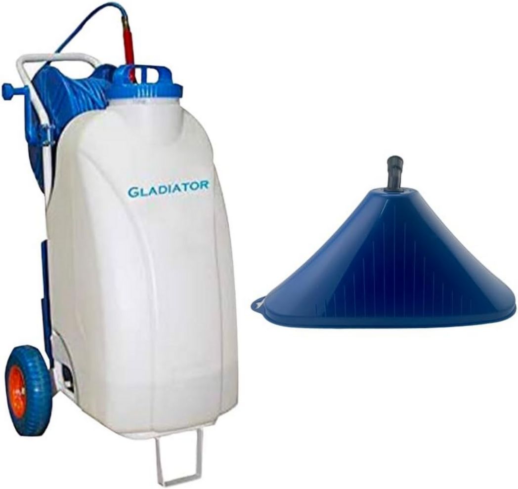 Pulverizador eléctrico de 45 l con batería recargable y campana de pulverización – 6 horas de duración de la batería – Carrete de manguera integrado de 30 m – Chorro potente de hasta 10 m para una pulverización precisa – Gladiator 2