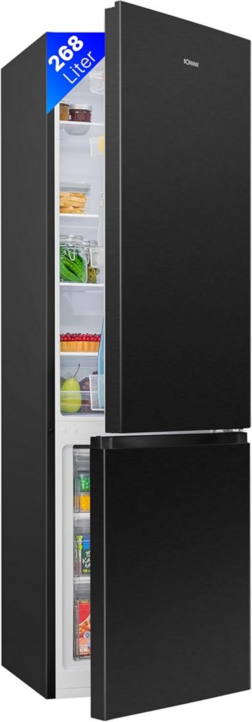 Bomann, Frigorífico-congelador independiente, 55 cm de ancho, 268 L, iluminación LED, KG7353, negro